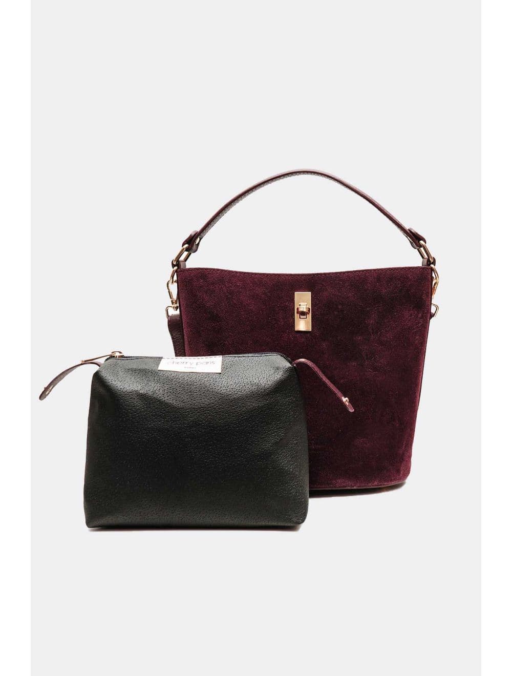 Sac Seau Porté Main et Bandoulière En Croûte Cuir Vachette Suède 4209 ALIMA SUÈDE-Bordeaux — vue 5