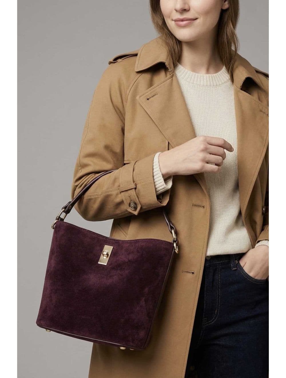 Sac Seau Porté Main et Bandoulière En Croûte Cuir Vachette Suède 4209 ALIMA SUÈDE-Bordeaux — vue 6