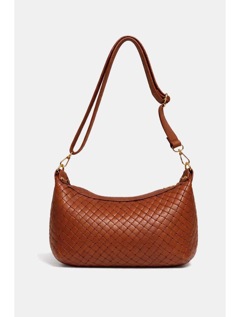 Sac Besace En Cuir Vachette Grainée Effet Tressé 4208 ADJANIE TRESSÉ-Cognac