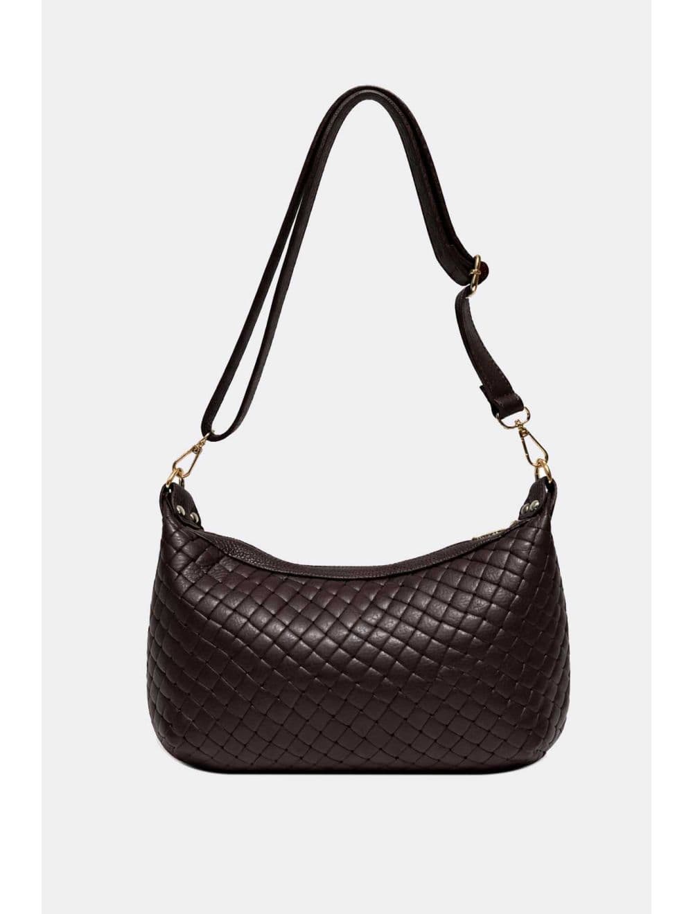 Sac Besace En Cuir Vachette Grainée Effet Tressé 4208 ADJANIE TRESSÉ-Chocolat