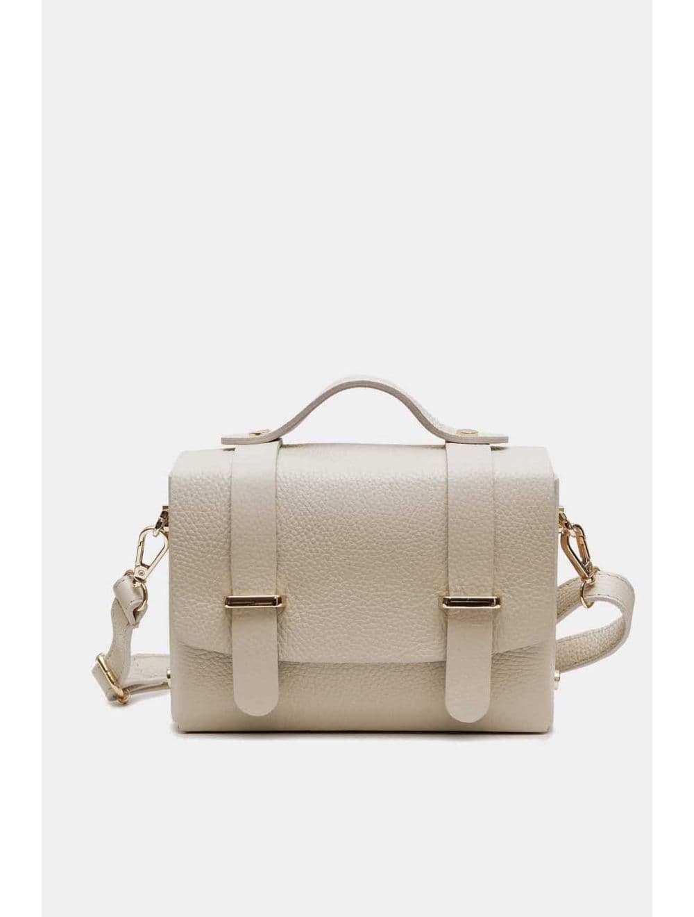 Sac Porté Main Forme Cartable En Cuir Vachette Grainée 4206 BILLIE-Beige