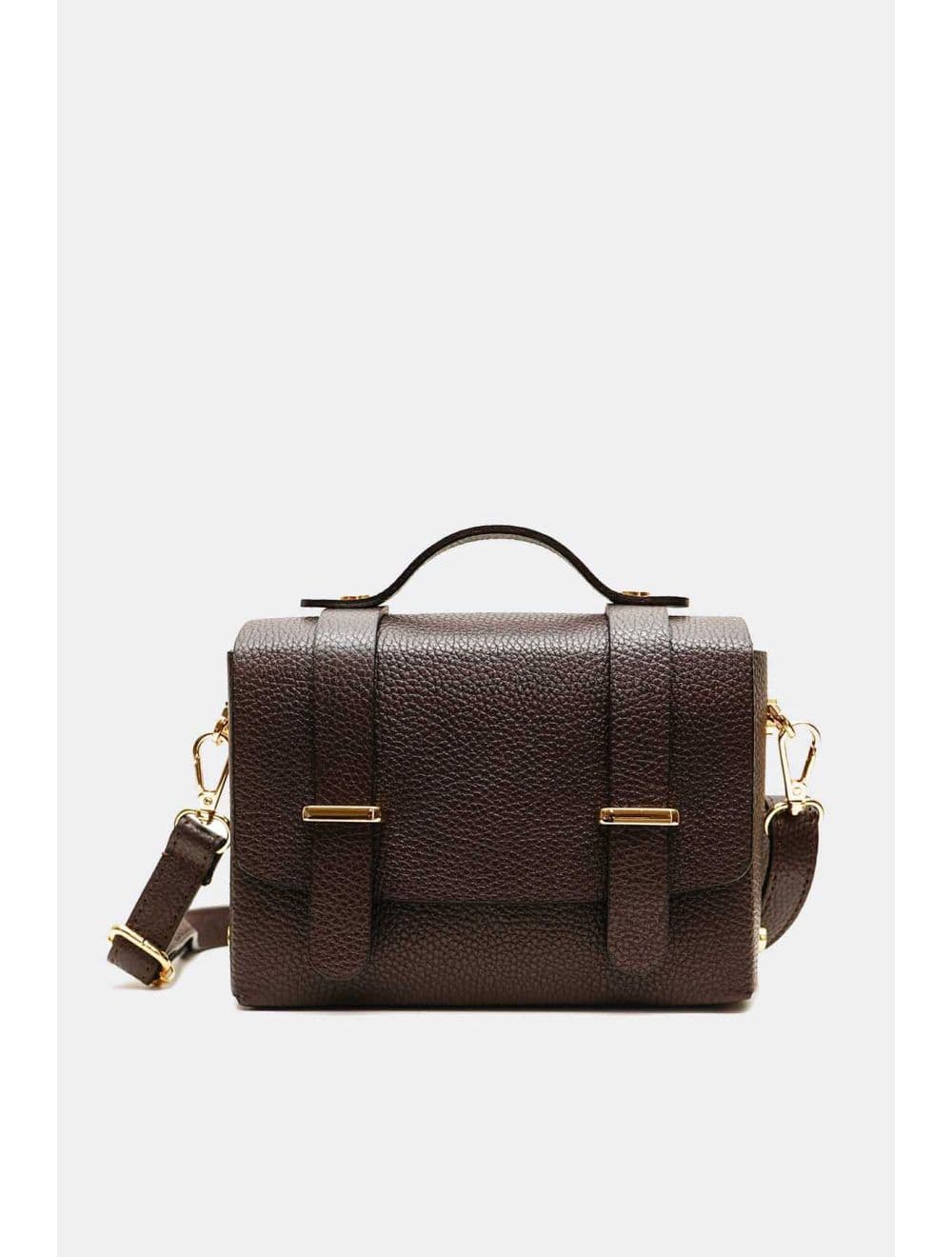 Sac Porté Main Forme Cartable En Cuir Vachette Grainée 4206 BILLIE-Chocolat
