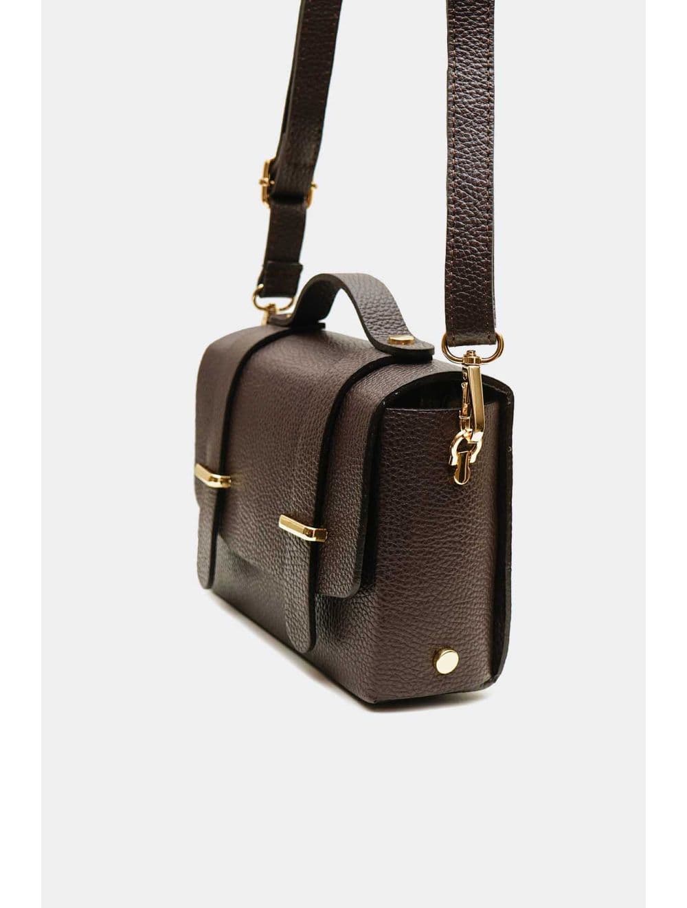 Sac Porté Main Forme Cartable En Cuir Vachette Grainée 4206 BILLIE-Chocolat — vue 2