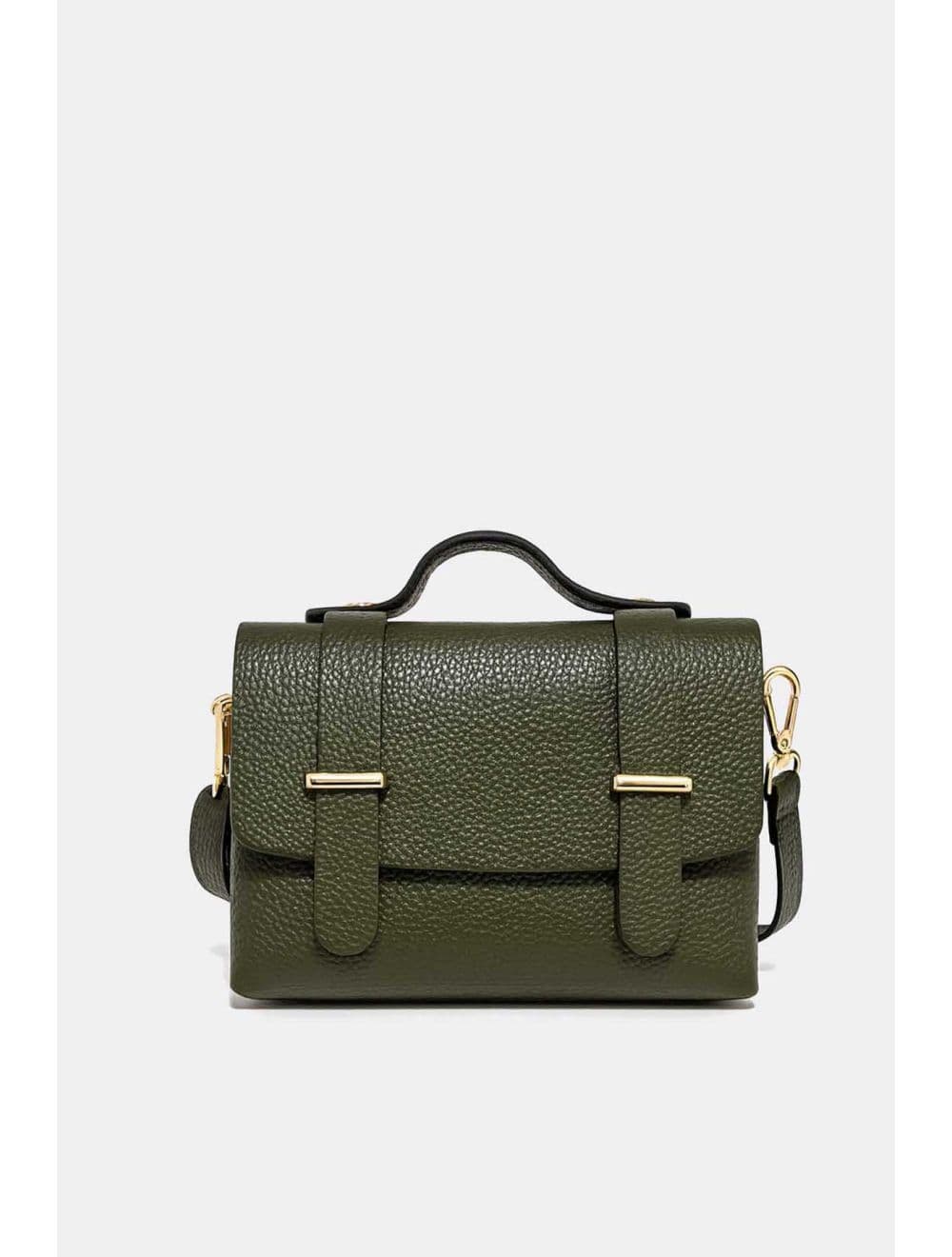 Sac Porté Main Forme Cartable En Cuir Vachette Grainée 4206 BILLIE-Kaki