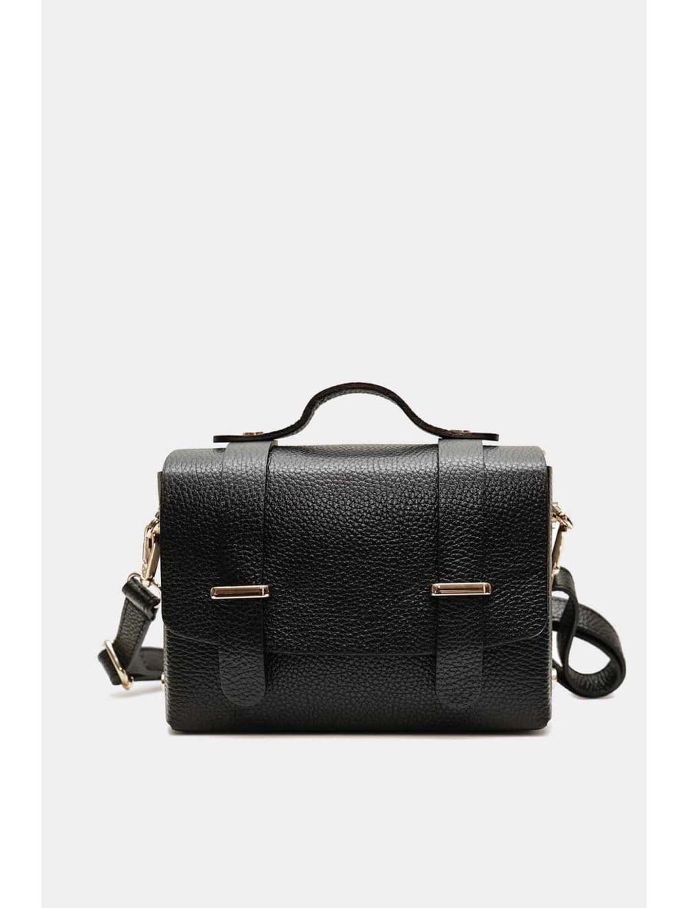 Sac Porté Main Forme Cartable En Cuir Vachette Grainée 4206 BILLIE-Noir