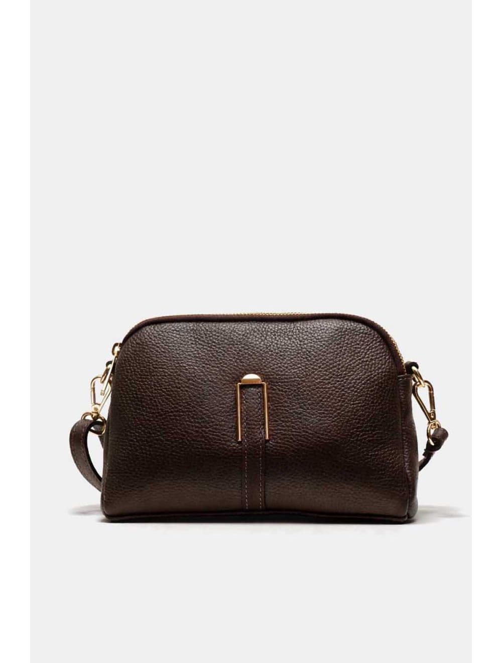 Sac Porté Travers En Cuir Vachette Grainé 4205 LIANA-Chocolat