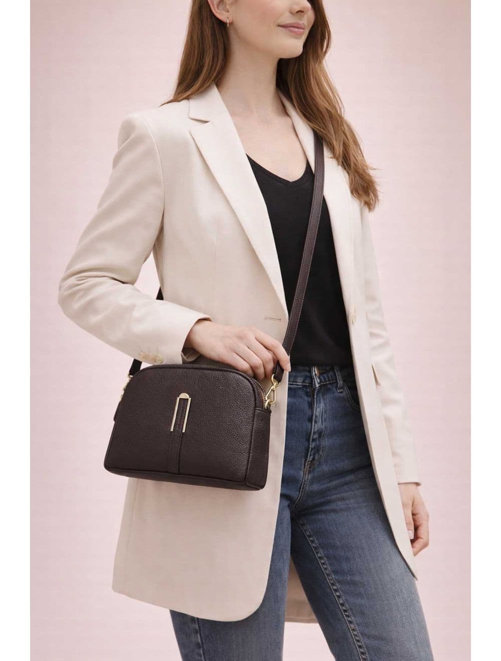 Sac Porté Travers En Cuir Vachette Grainé 4205 LIANA-Chocolat — vue 5