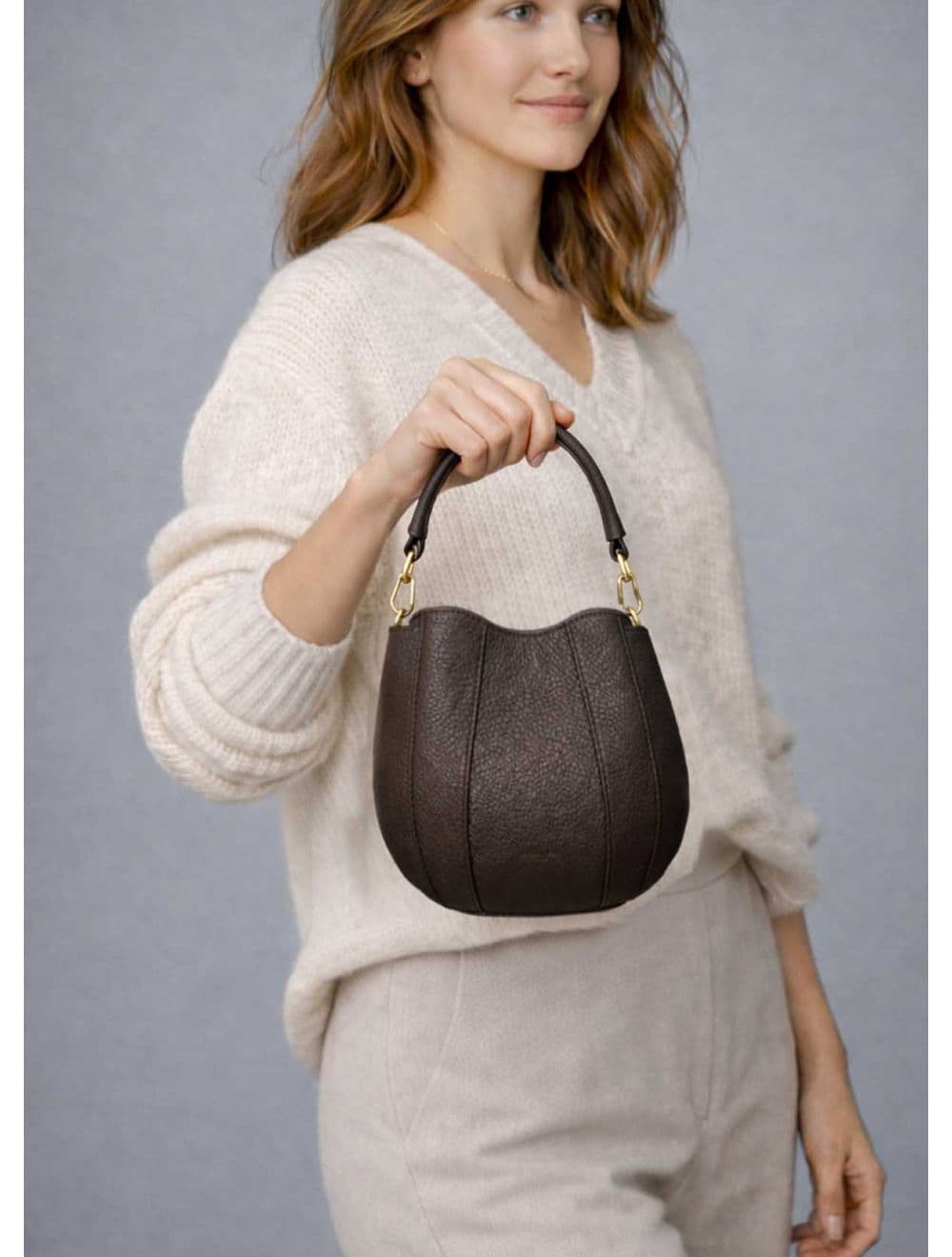 Sac Porté Épaule En Cuir Vachette Grainé 4204 ODÉLIA-CHOCOLAT — vue 5