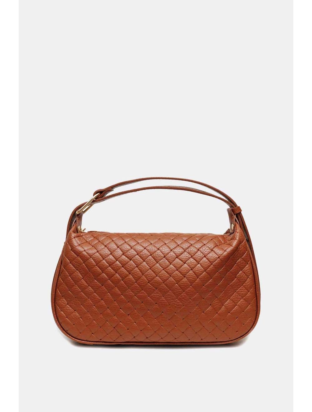 Sac Porté Main En Cuir Vachette Grainé Effet Tressé 4159B AMICIE TRESSÉ-Cognac
