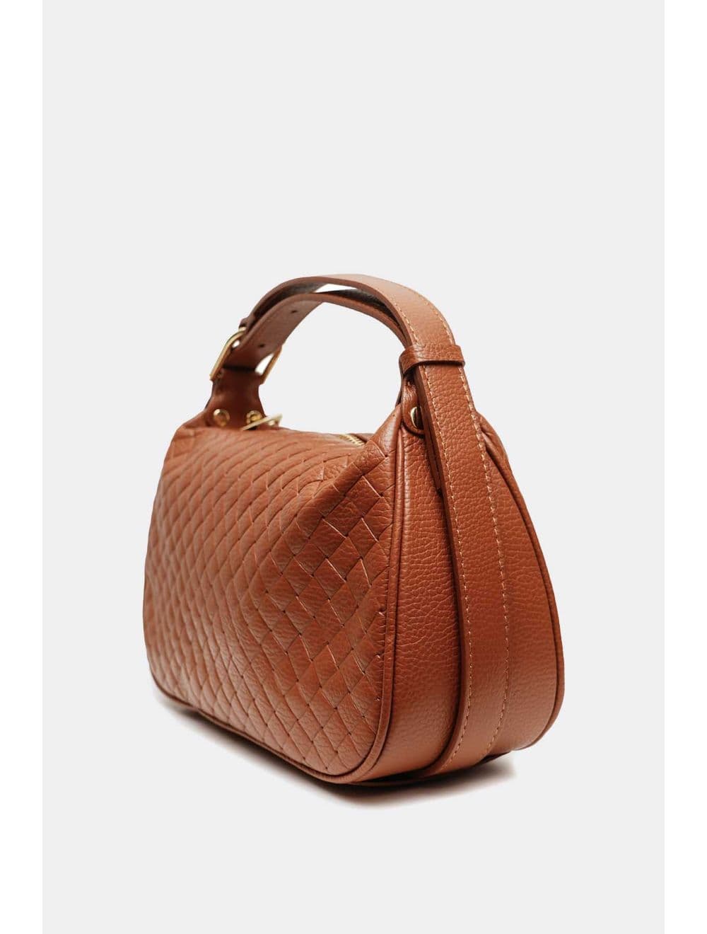 Sac Porté Main En Cuir Vachette Grainé Effet Tressé 4159B AMICIE TRESSÉ-Cognac — vue 2