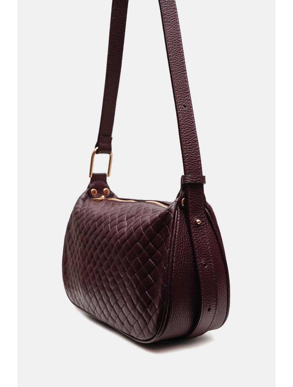 Sac Porté Main En Cuir Vachette Grainé Effet Tressé 4159B AMICIE TRESSÉ-Bordeaux — vue 3