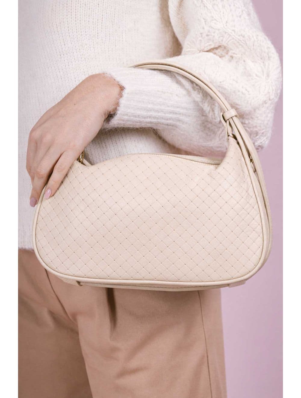 Sac Porté Main En Cuir Vachette Grainé Effet Tressé 4159B AMICIE TRESSÉ-Beige — vue 5