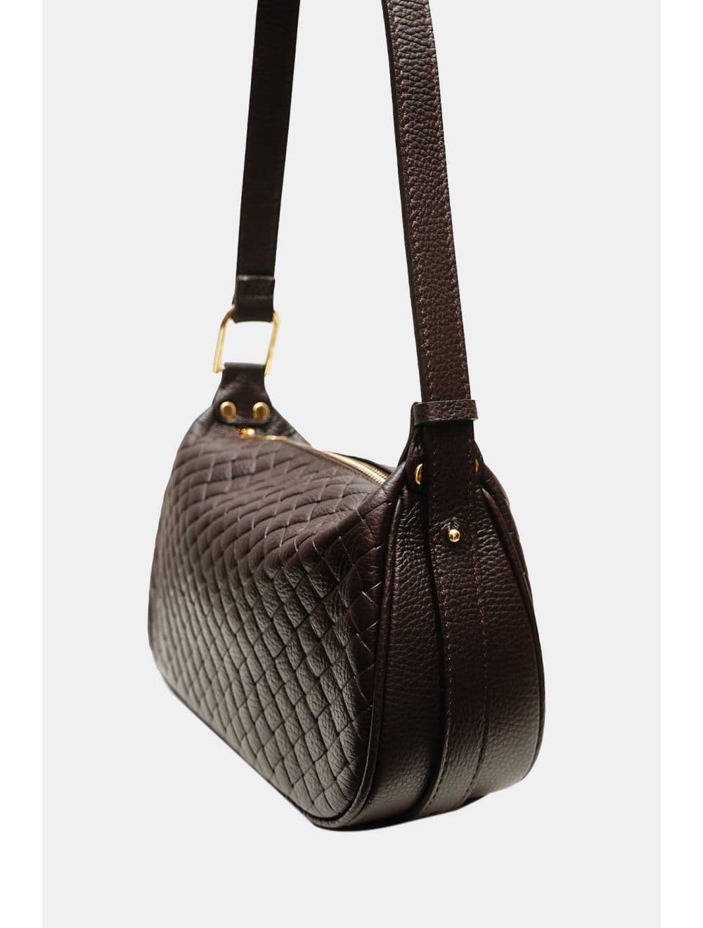 Sac Porté Main En Cuir Vachette Grainé Effet Tressé 4159B AMICIE TRESSÉ-Café — vue 3