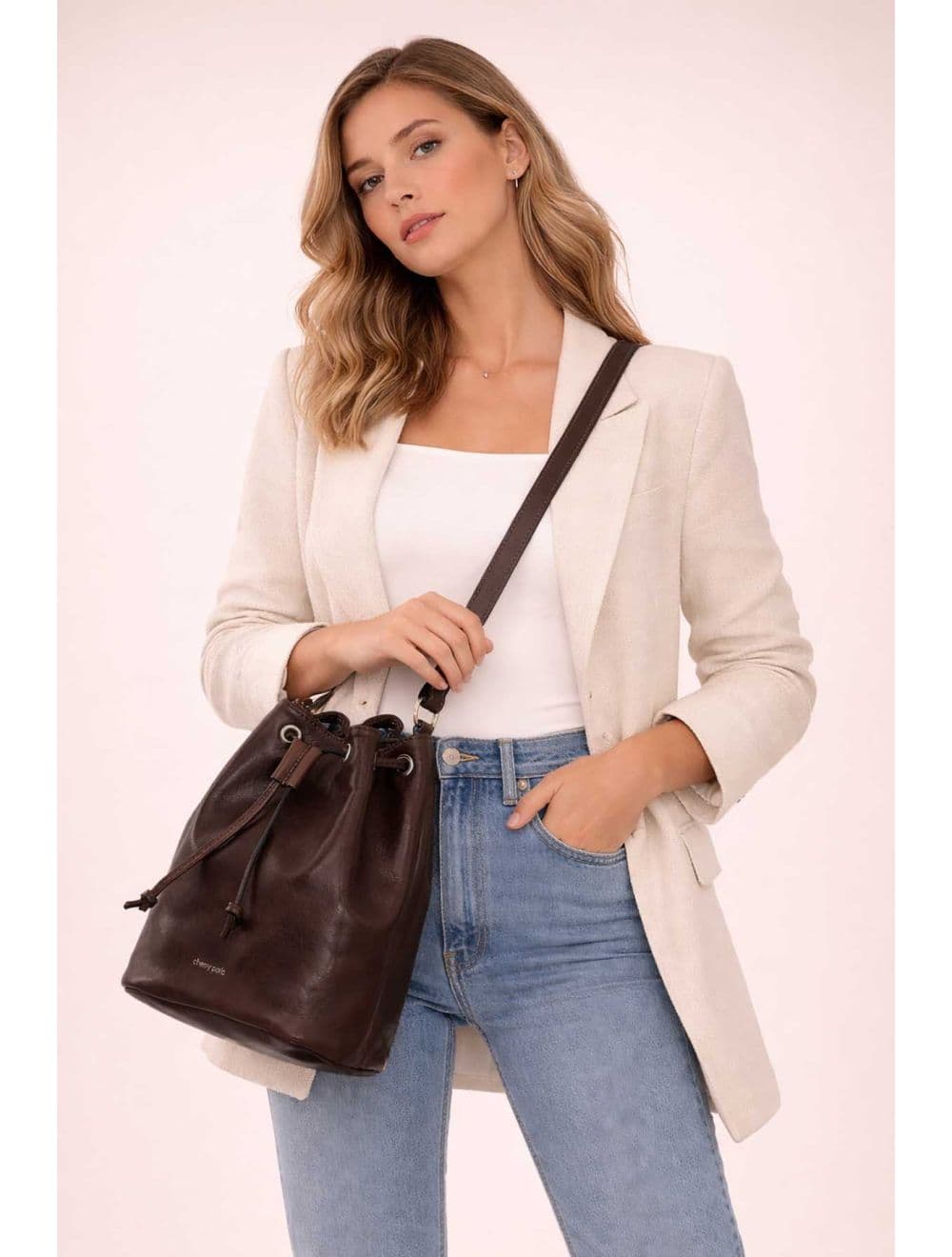 Sac bourse en cuir de vachette collet-LINDA 4009-Chocolat — vue 5