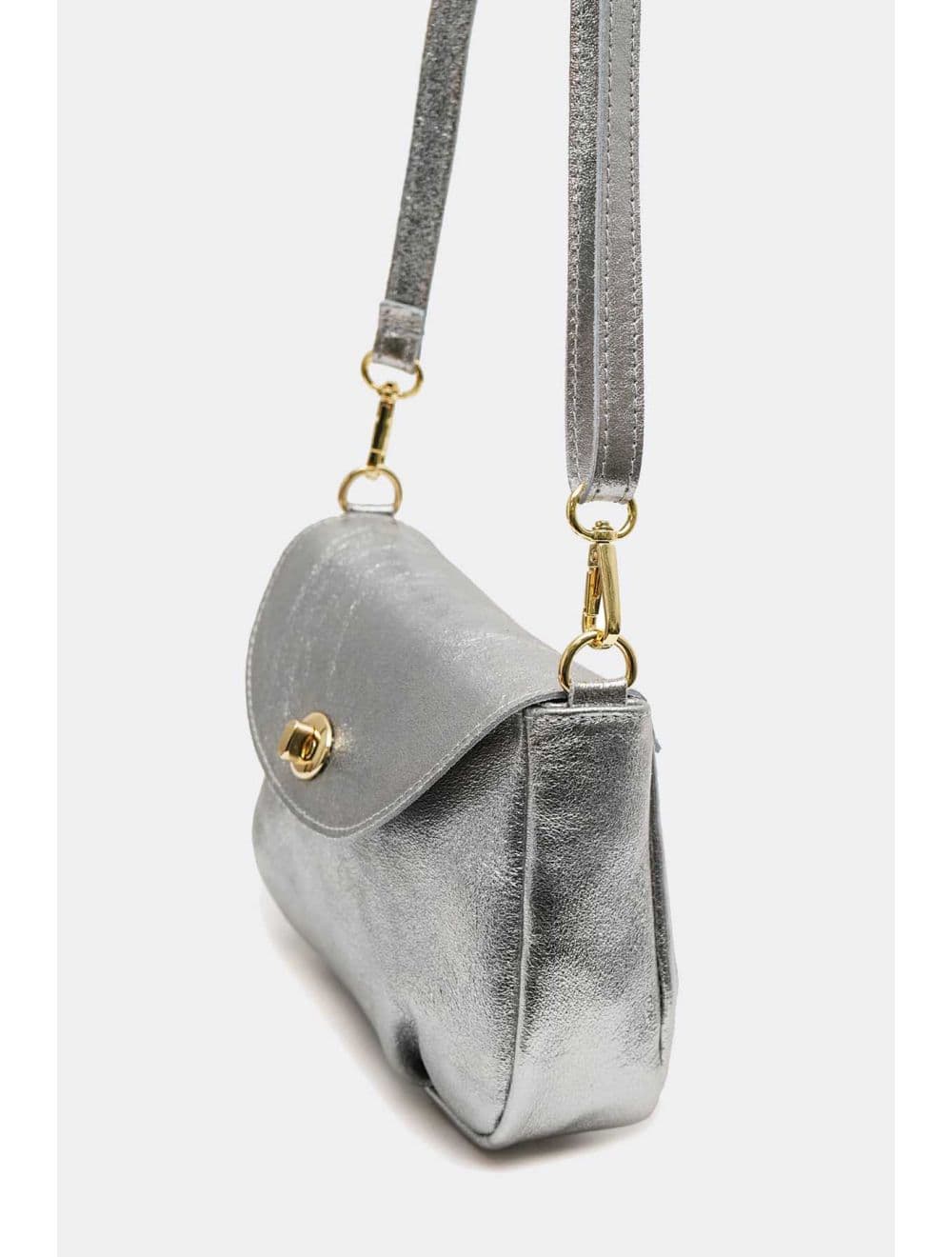 Sac Bandoulière En Croûte De Cuir De Vachette 4192 LONORA METAL-Argent — vue 3