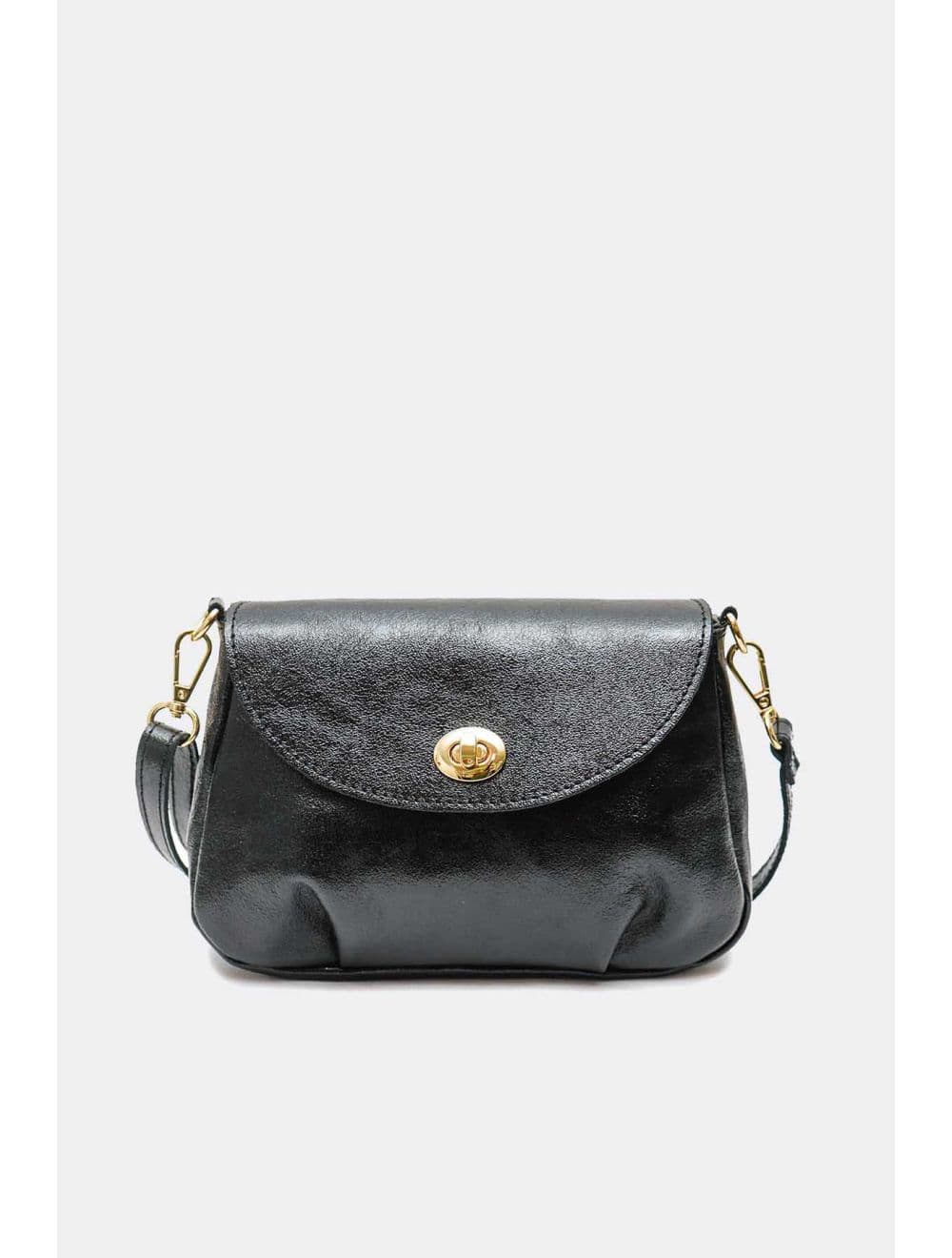 Sac Bandoulière En Croûte De Cuir De Vachette 4192 LONORA METAL-Noir
