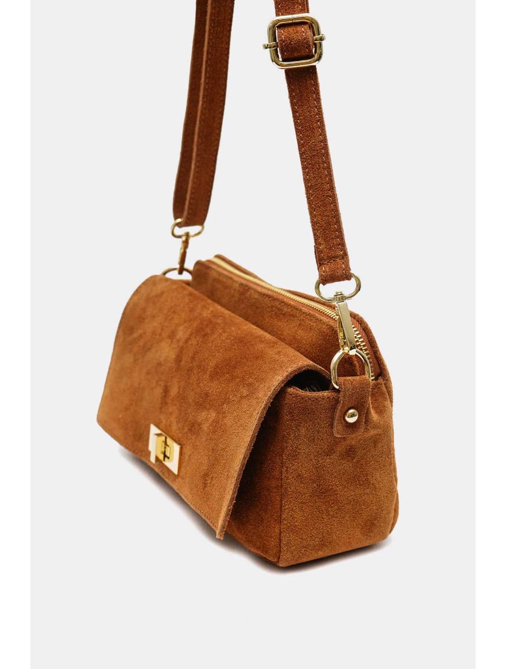 Sac Porté Travers En Croûte De Cuir De Vachette Suède 4188 ILIANA SUÈDE-Camel — vue 3