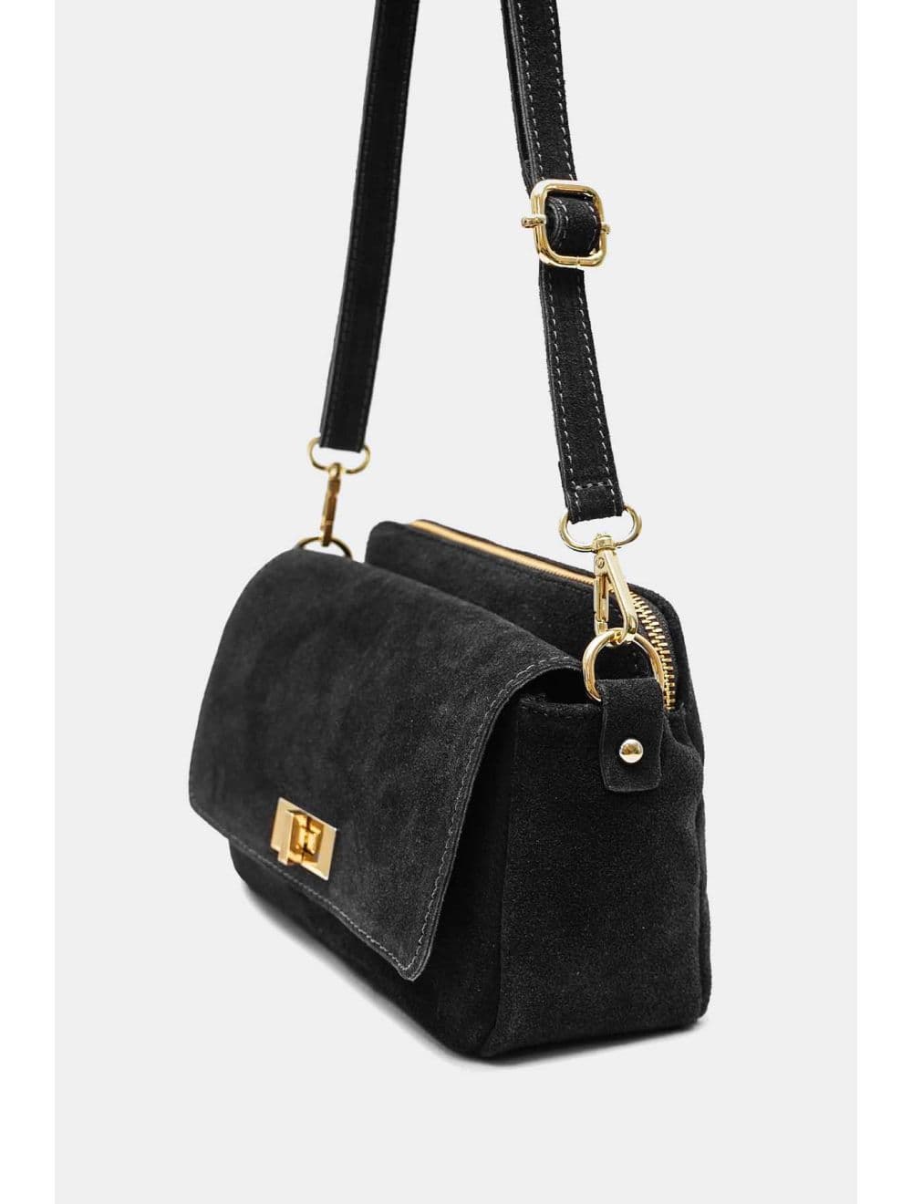 Sac Porté Travers En Croûte De Cuir De Vachette Suède 4188 ILIANA SUÈDE-Noir — vue 2