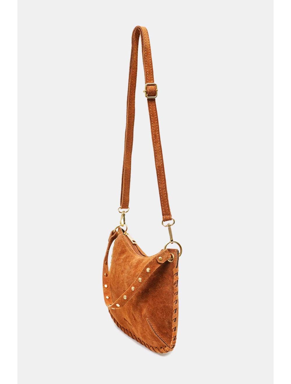 Sac Porté Main En Crôute De Cuir De Vachette Suède Contour Liseraie 4187 JOËLLE SUÈDE-Camel — vue 3