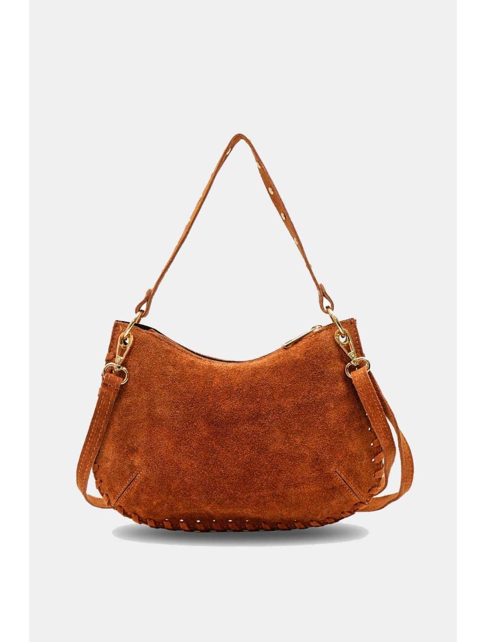 Sac Porté Main En Crôute De Cuir De Vachette Suède Contour Liseraie 4187 JOËLLE SUÈDE-Camel — vue 4