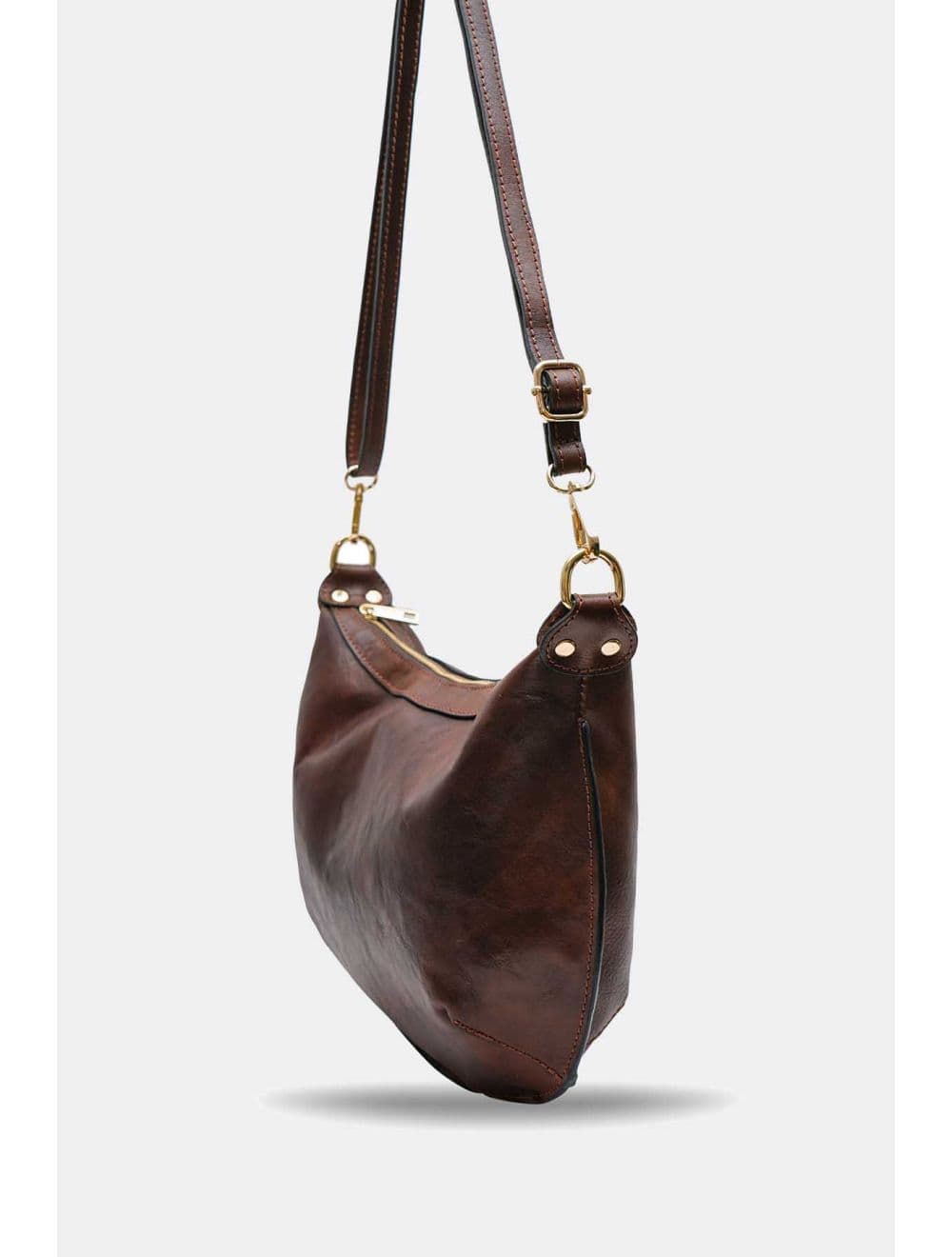 Sac Bandoulière Porté Croisé Forme Demi-lune En Cuir Vachette 4181 ANTONIA-Chocolat — vue 3