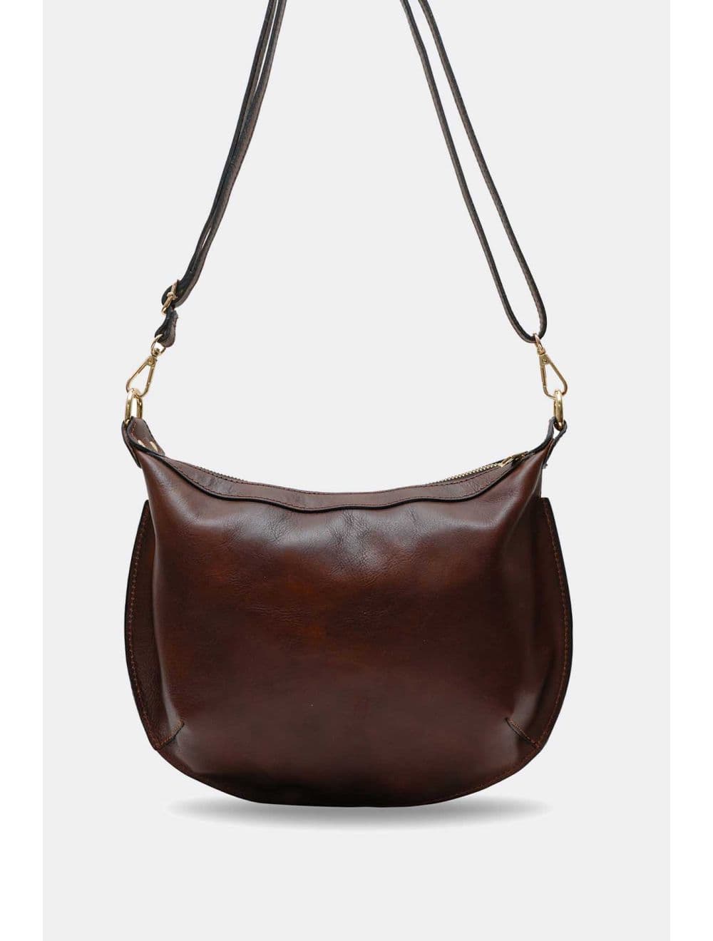 Sac Bandoulière Porté Croisé Forme Demi-lune En Cuir Vachette 4181 ANTONIA-Chocolat — vue 4