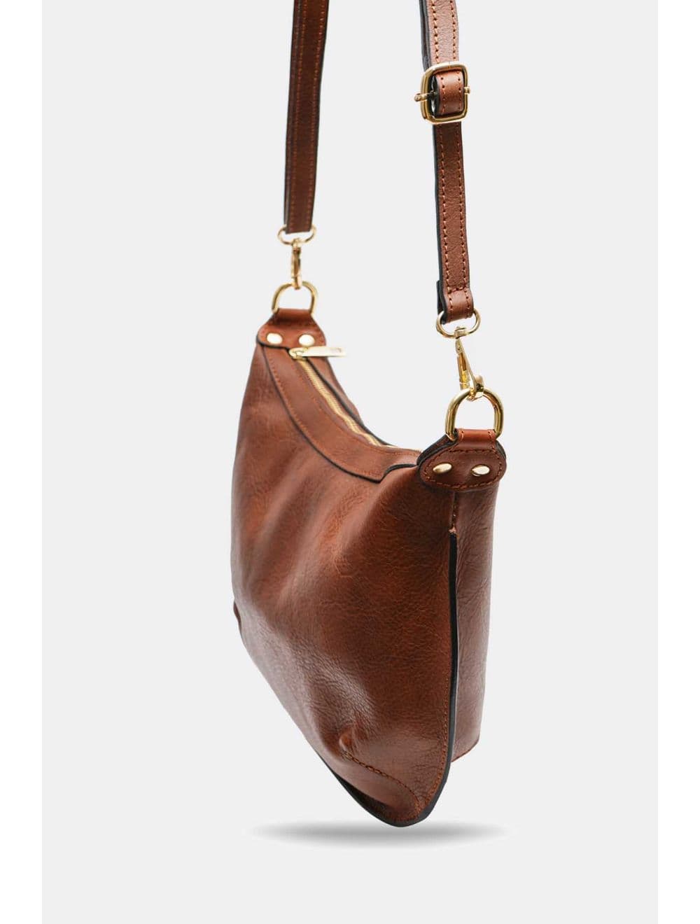 Sac Bandoulière Porté Croisé Forme Demi-lune En Cuir Vachette 4181 ANTONIA-Marron — vue 3