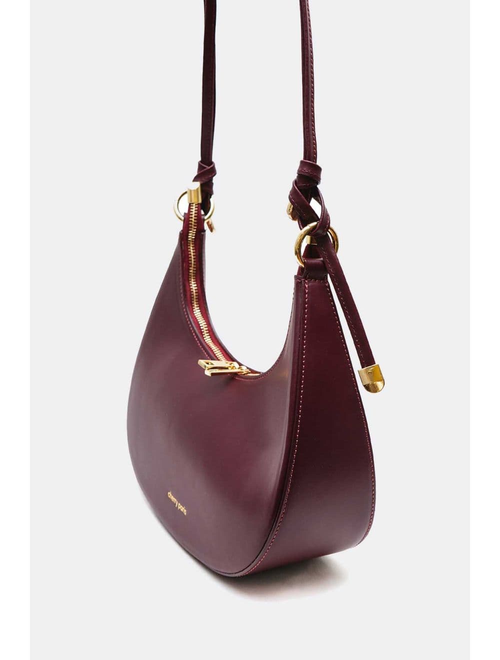 Sac Demi-lune Porté Crossé En Cuir de Vachette Lisse 4179 ALISSA-Bordeaux — vue 3