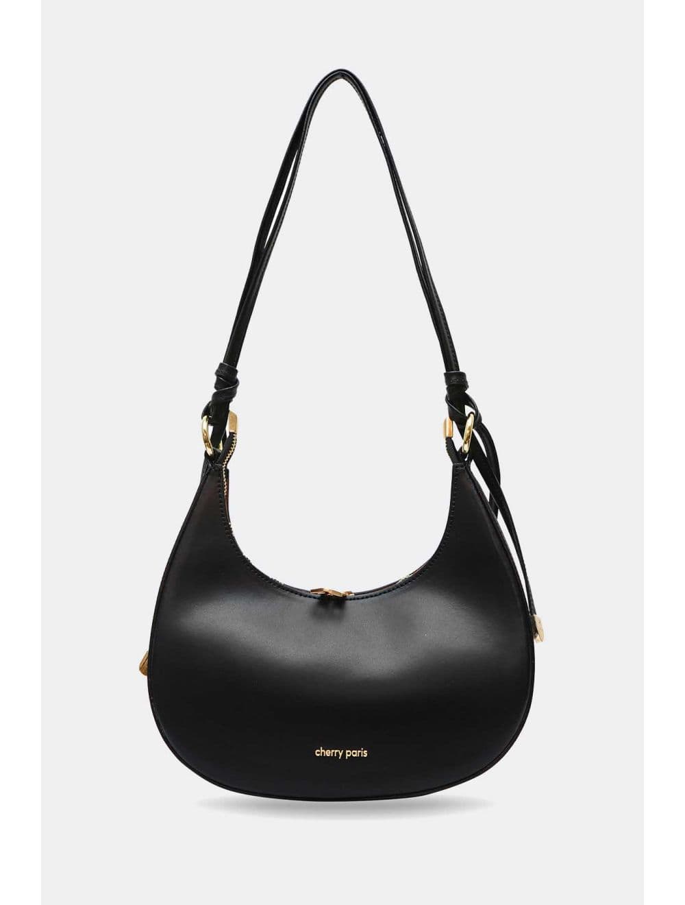 Sac Demi-lune Porté Crossé En Cuir de Vachette Lisse 4179 ALISSA-Noir