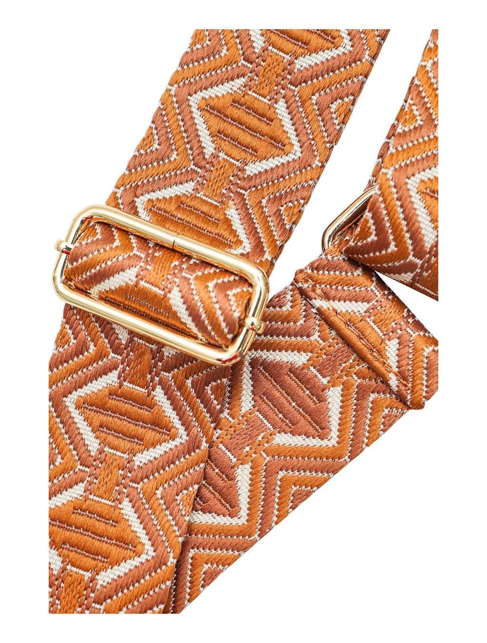 Sangle Bandoulière en Toile Coton Garnie en Cuir Vachette Grainé-9009 LEVANA-Camel — vue 3