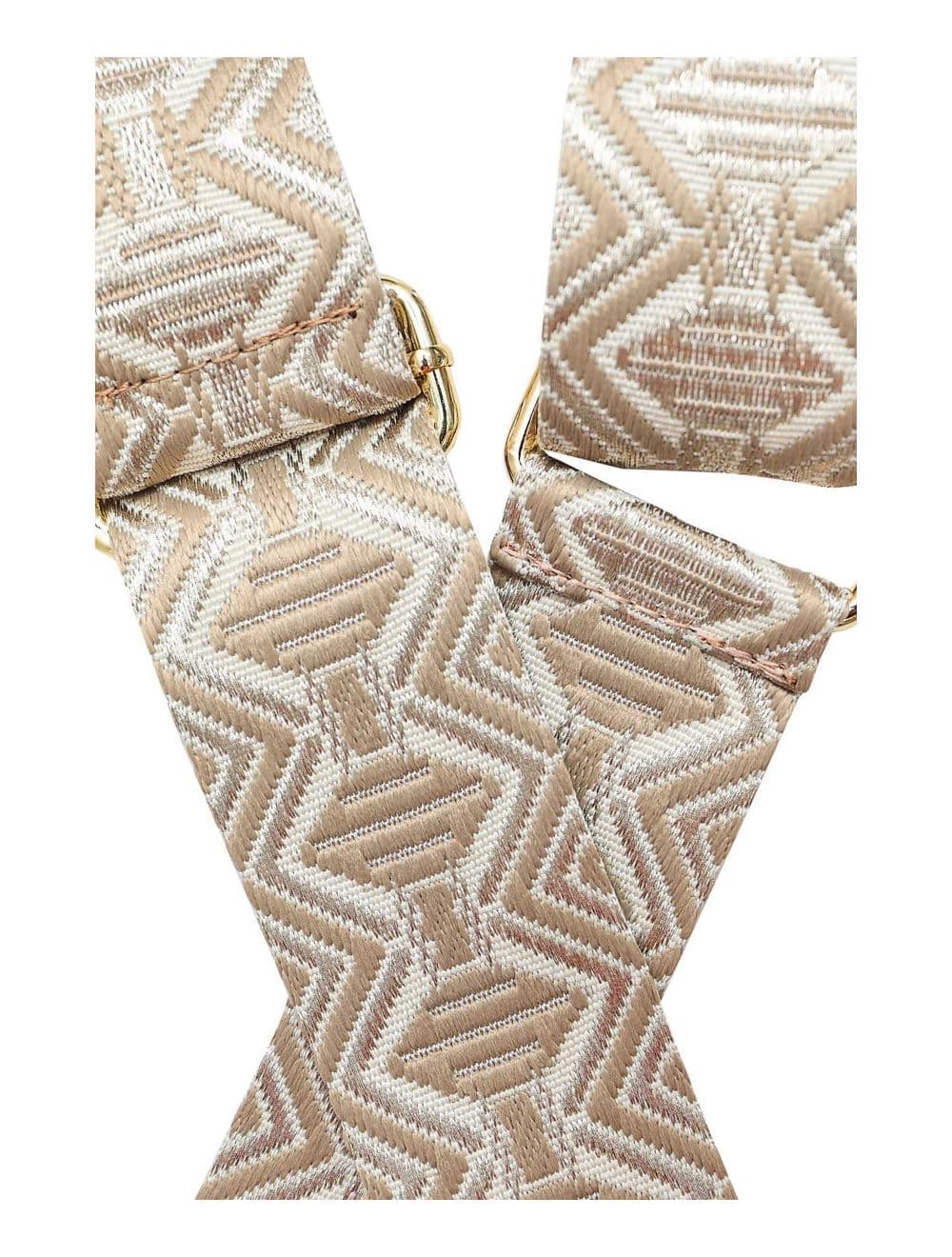 Sangle Bandoulière en Toile Coton Garnie en Cuir Vachette Grainé-9009 LEVANA-Taupe
