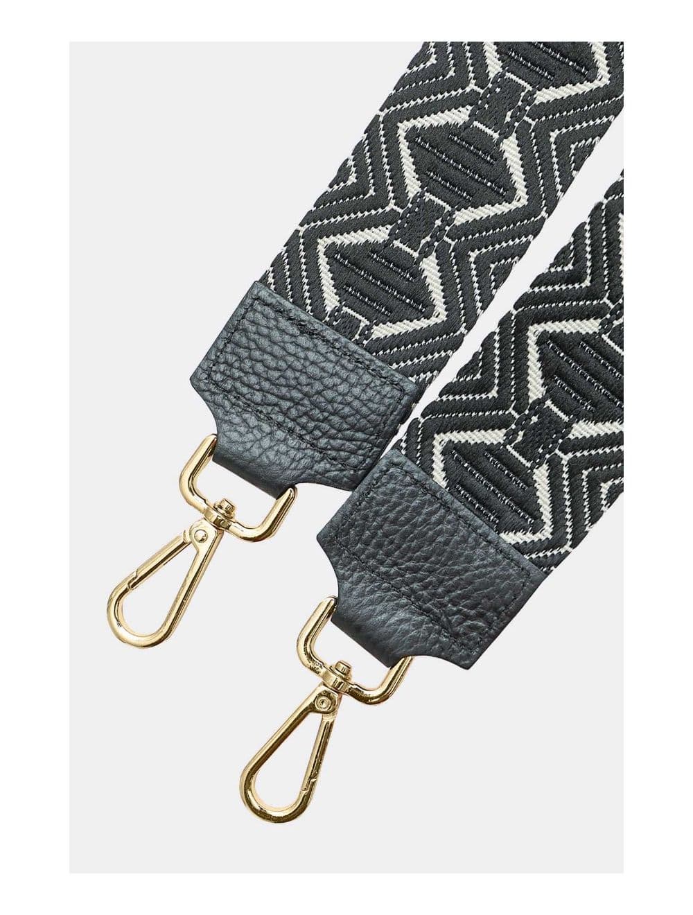 Sangle Bandoulière en Toile Coton Garnie en Cuir Vachette Grainé-9009 LEVANA-Noir