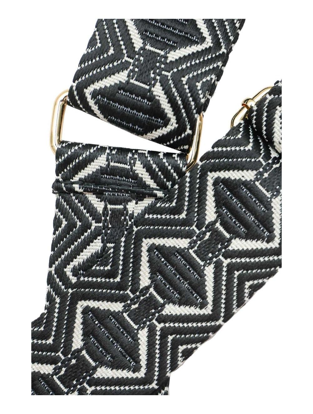 Sangle Bandoulière en Toile Coton Garnie en Cuir Vachette Grainé-9009 LEVANA-Noir — vue 3