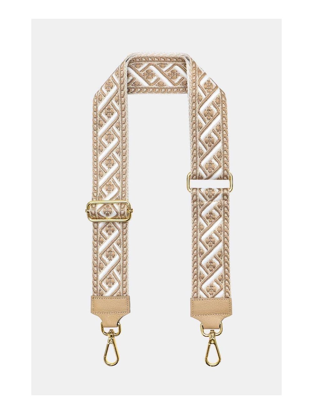 Sangle Bandoulière en Toile Coton Garnie en Cuir Vachette Grainé-9008 FLORIANE-Taupe — vue 2