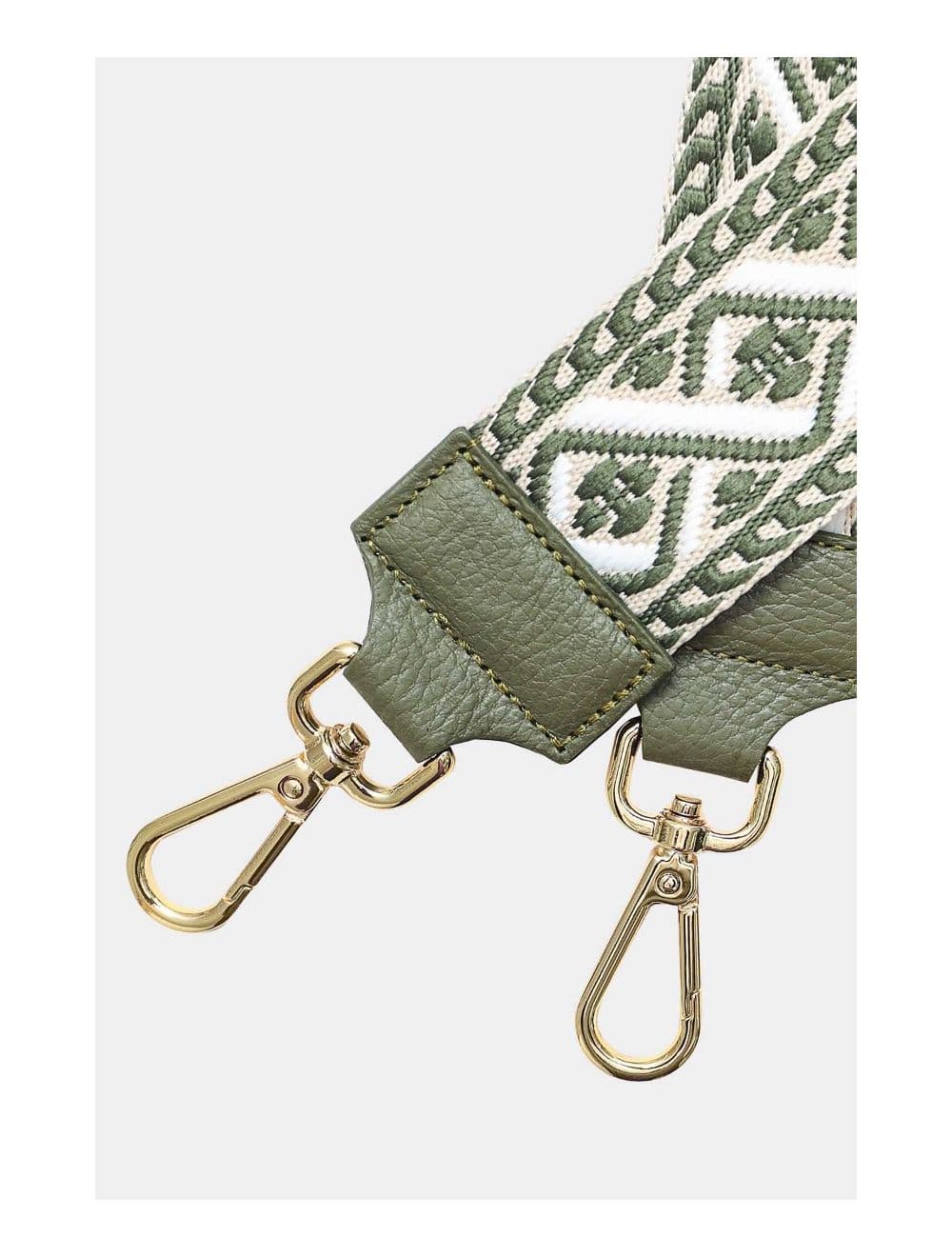 Sangle Bandoulière en Toile Coton Garnie en Cuir Vachette Grainé-9008 FLORIANE-Kaki — vue 3