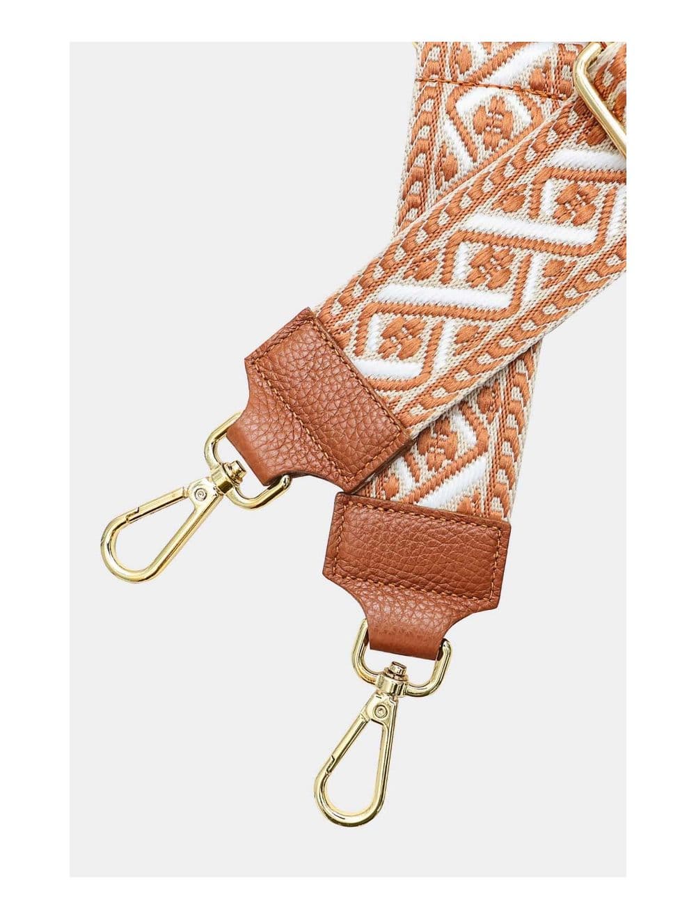 Sangle Bandoulière en Toile Coton Garnie en Cuir Vachette Grainé-9008 FLORIANE-Camel — vue 3