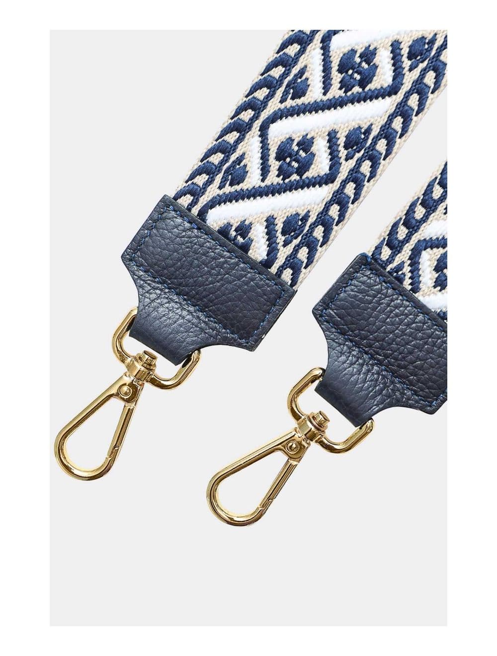 Sangle Bandoulière en Toile Coton Garnie en Cuir Vachette Grainé-9008 FLORIANE-Marine — vue 3