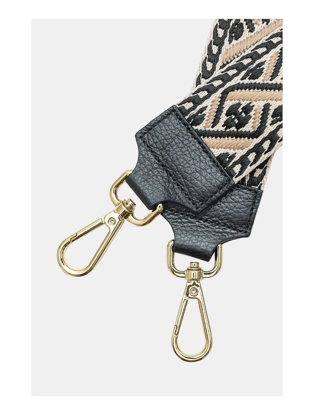 Sangle Bandoulière en Toile Coton Garnie en Cuir Vachette Grainé-9008 FLORIANE-Noir — vue 3