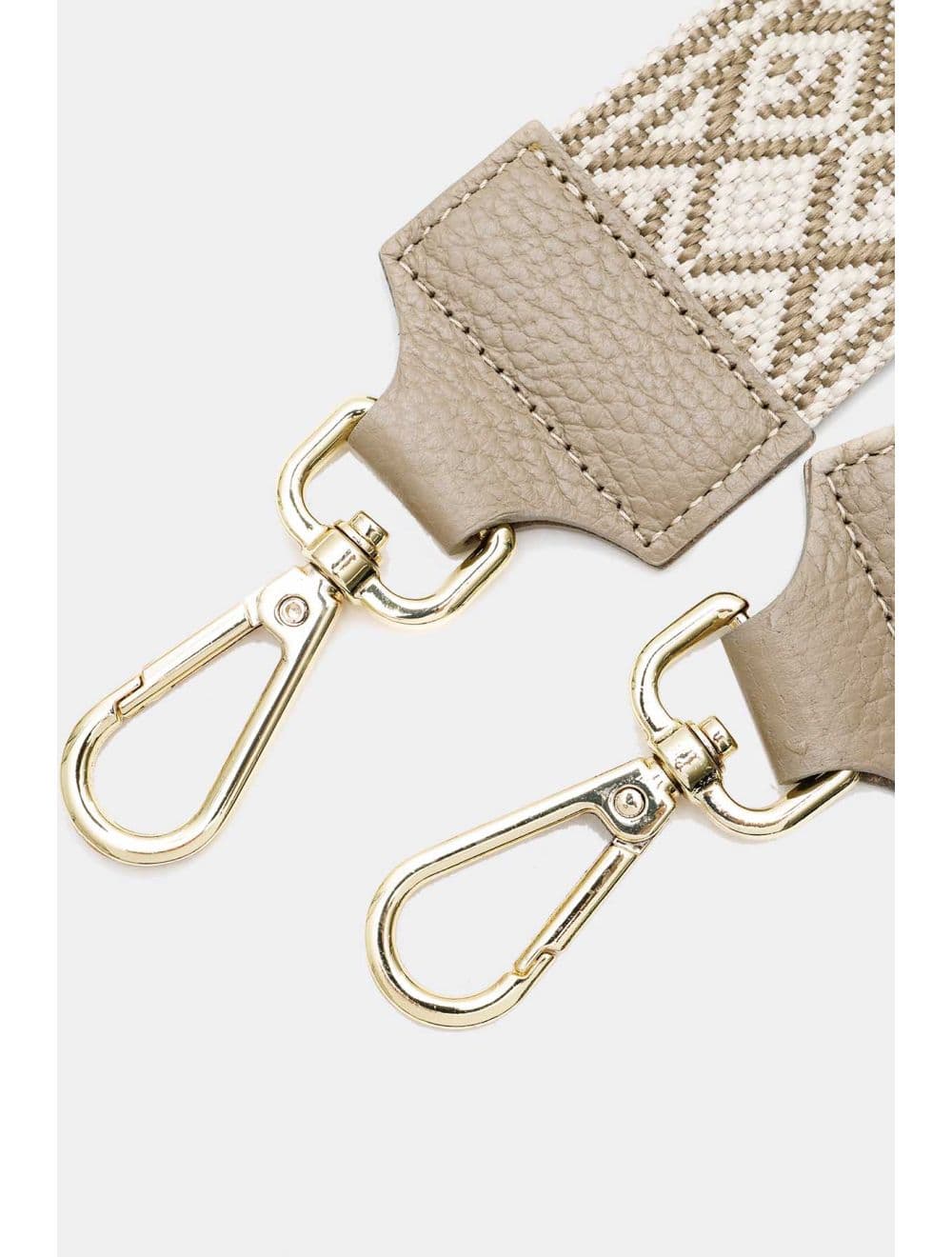 Sangle Bandoulière en Toile Coton Garnie en Cuir Vachette Grainé-9007-TAUPE