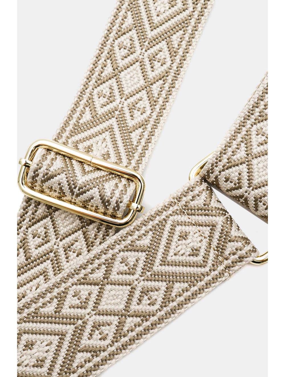 Sangle Bandoulière en Toile Coton Garnie en Cuir Vachette Grainé-9007-TAUPE — vue 3