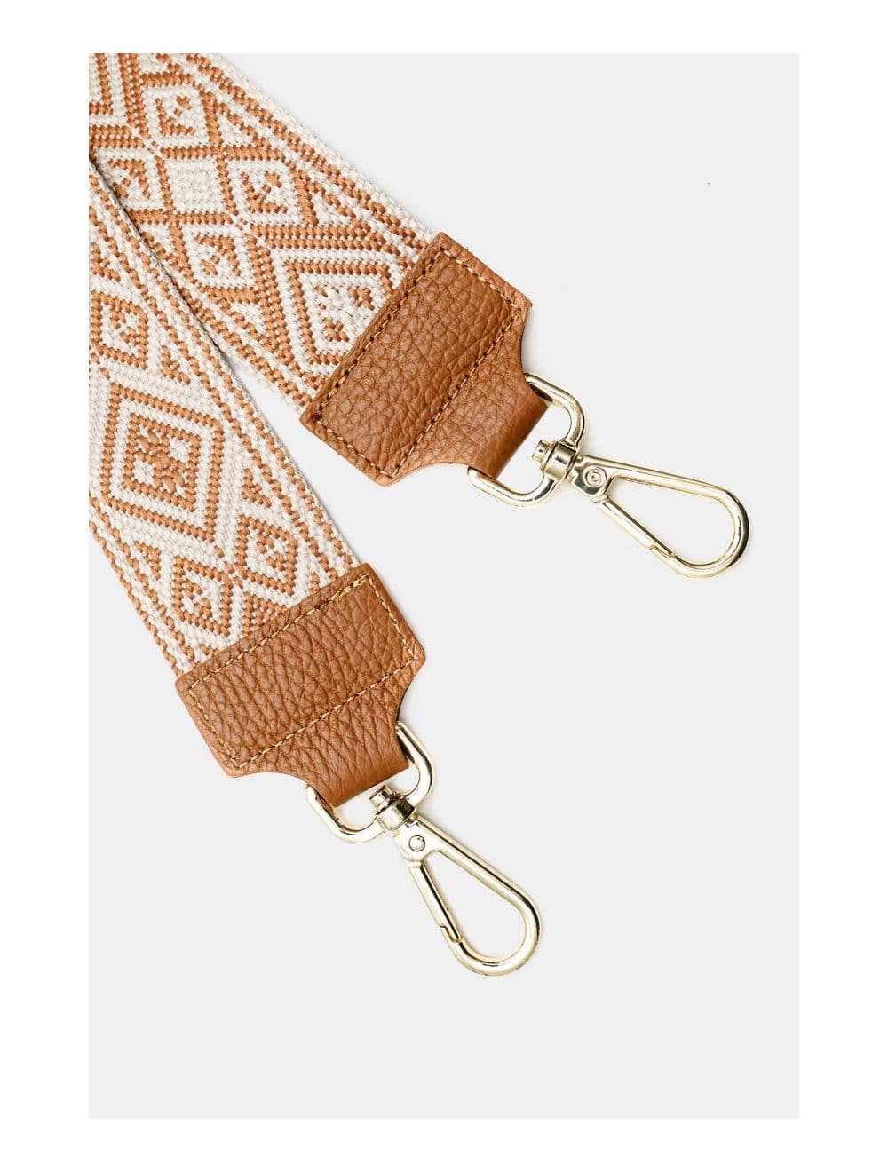 Sangle Bandoulière en Toile Coton Garnie en Cuir Vachette Grainé-9007-CAMEL