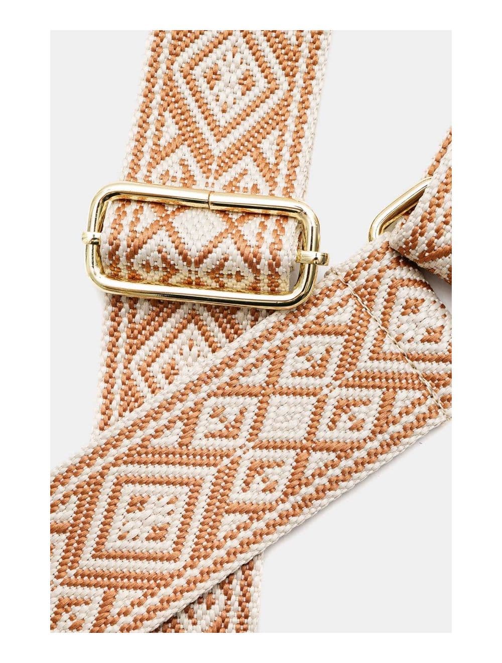 Sangle Bandoulière en Toile Coton Garnie en Cuir Vachette Grainé-9007-CAMEL — vue 3