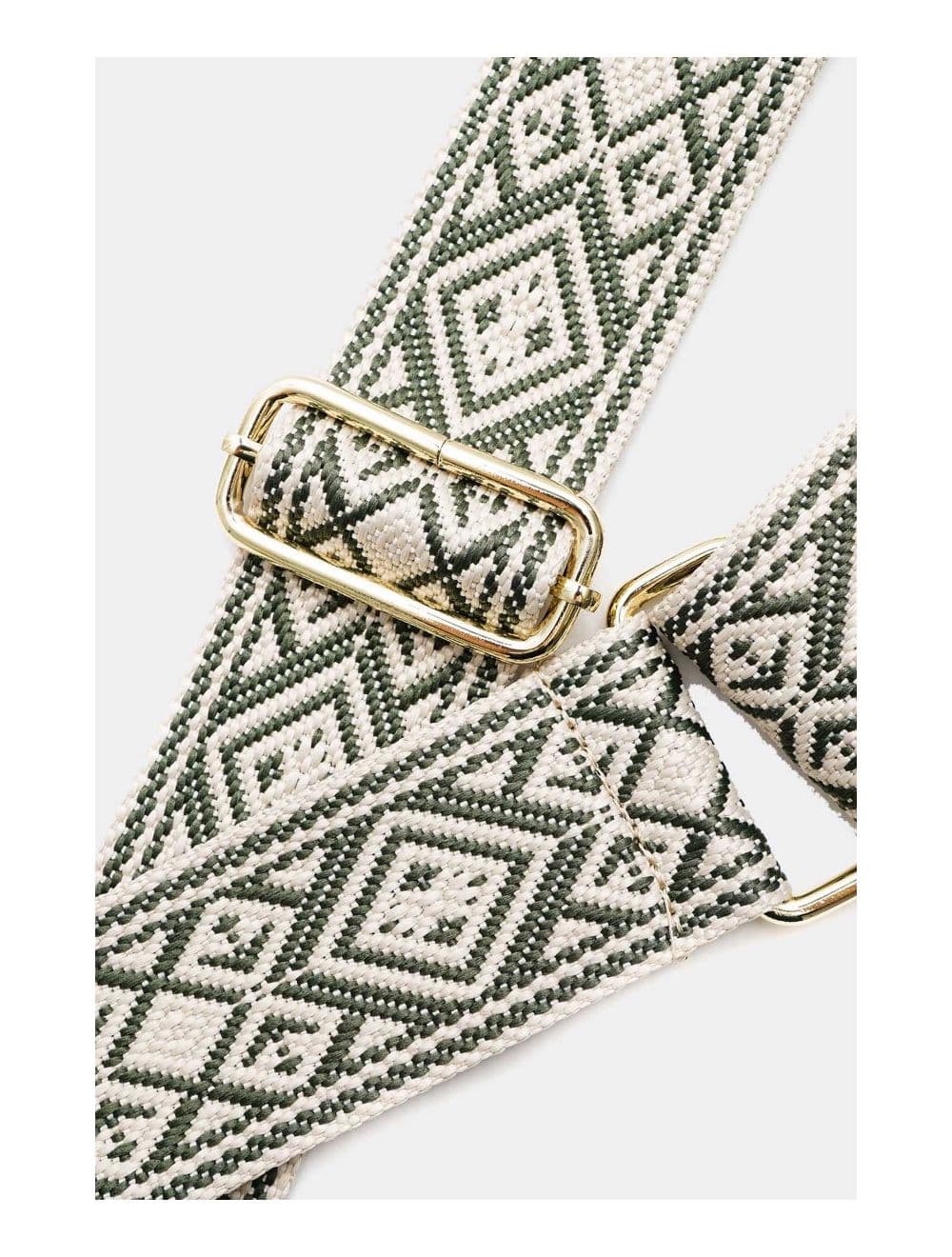 Sangle Bandoulière en Toile Coton Garnie en Cuir Vachette Grainé-9007-KAKI — vue 3