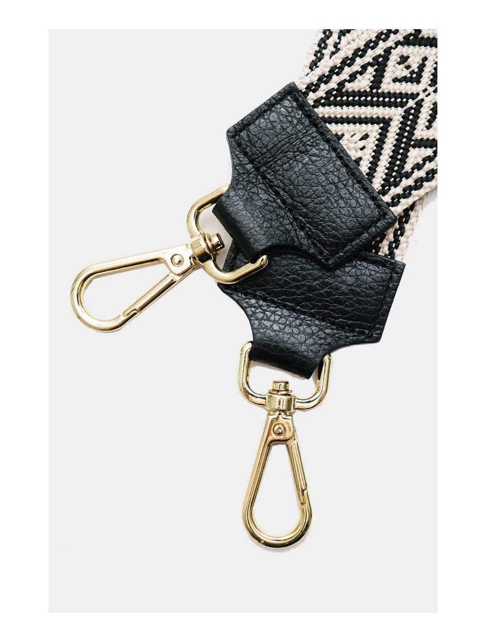 Sangle Bandoulière en Toile Coton Garnie en Cuir Vachette Grainé-9007-NOIR