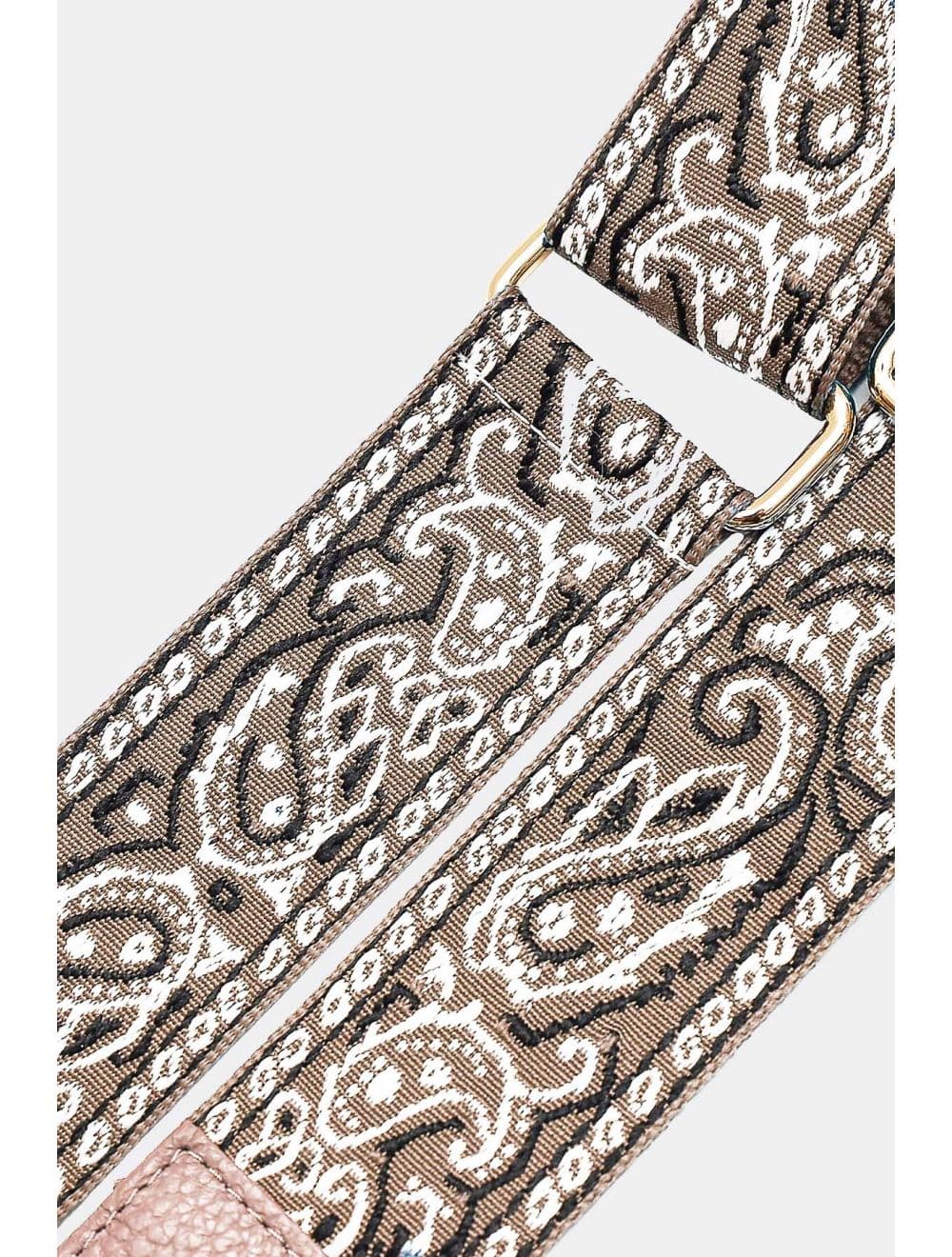 Sangle Bandoulière en Toile Coton Garnie en Cuir Vachette Grainé-GLORIA 9002-TAUPE