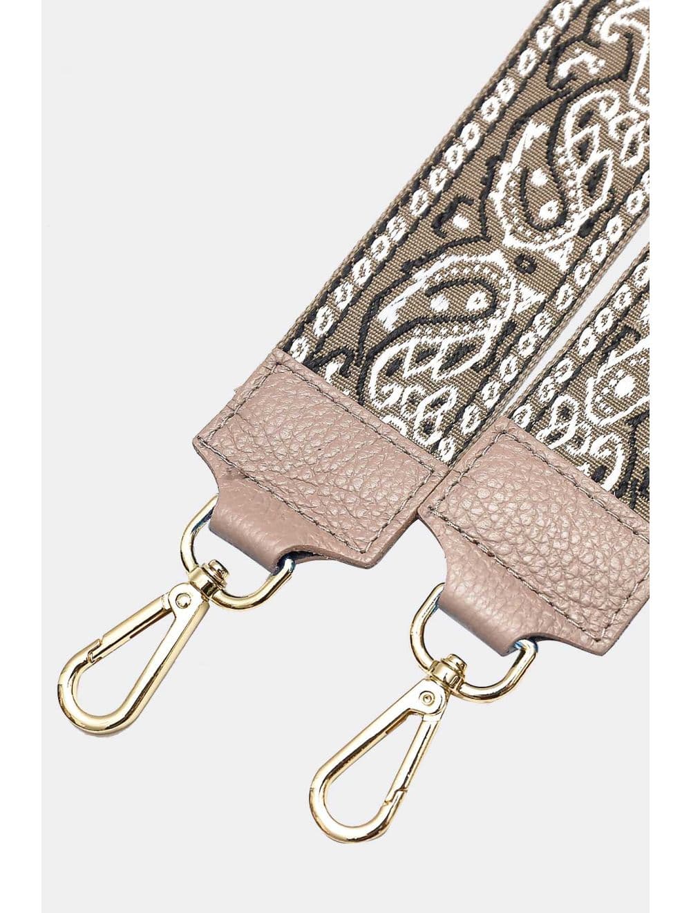 Sangle Bandoulière en Toile Coton Garnie en Cuir Vachette Grainé-GLORIA 9002-TAUPE — vue 3