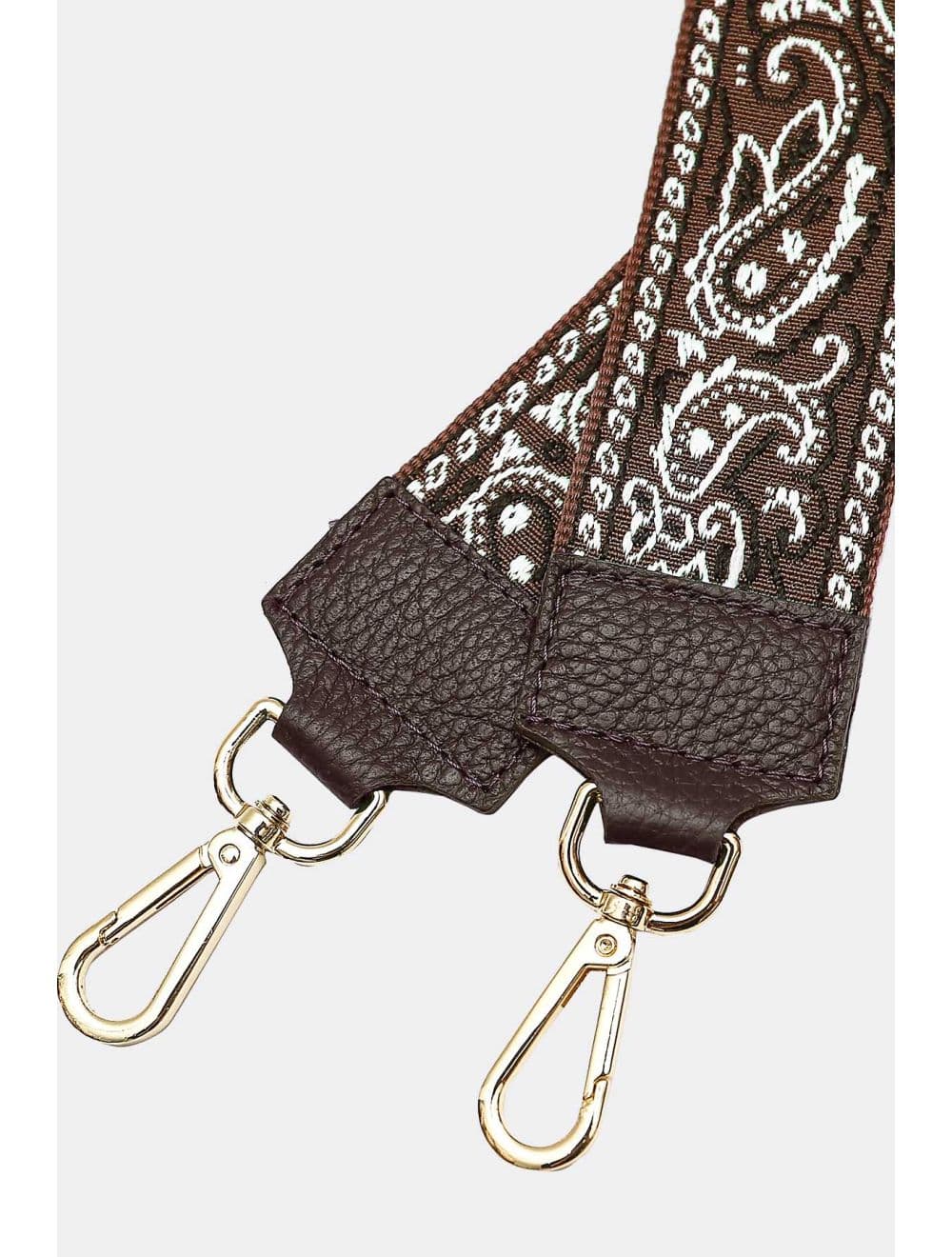 Sangle Bandoulière en Toile Coton Garnie en Cuir Vachette Grainé-GLORIA 9002-CHOCOLAT — vue 3