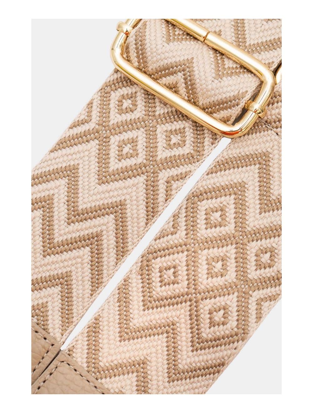 Sangle Bandoulière en Toile Coton Garnie en Cuir Vachette Grainé-SALLY 9005-Taupe — vue 3