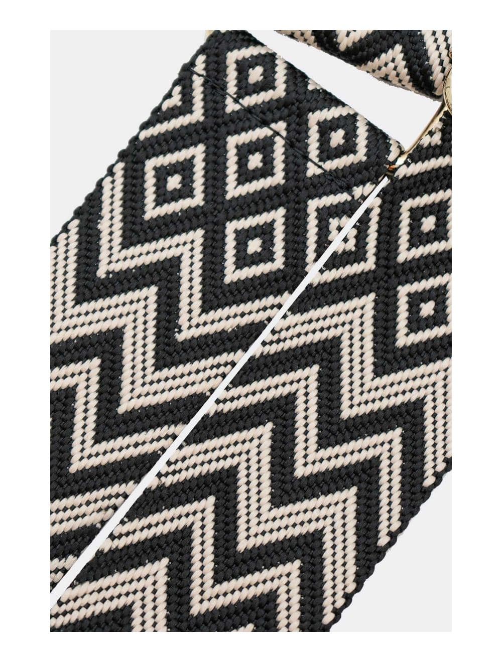 Sangle Bandoulière en Toile Coton Garnie en Cuir Vachette Grainé-SALLY 9005-Noir — vue 3