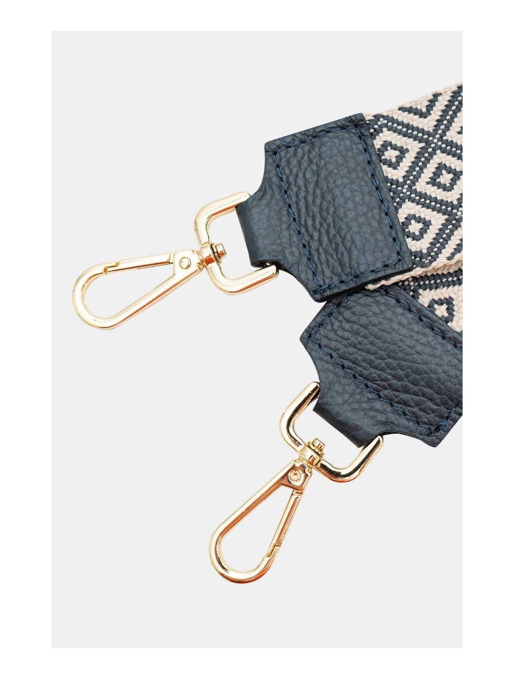 Sangle Bandoulière en Toile Coton Garnie en Cuir Vachette Grainé-SALLY 9005-Marine